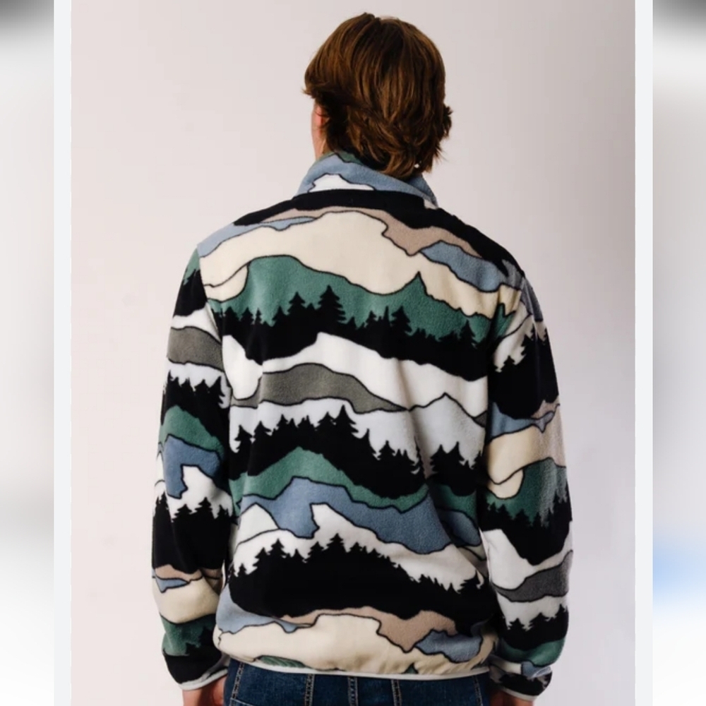 Free Nature Mountain Pattern Full Zip up Polar Fleece Hooded Jacket Size Large - Picture 2 of 13